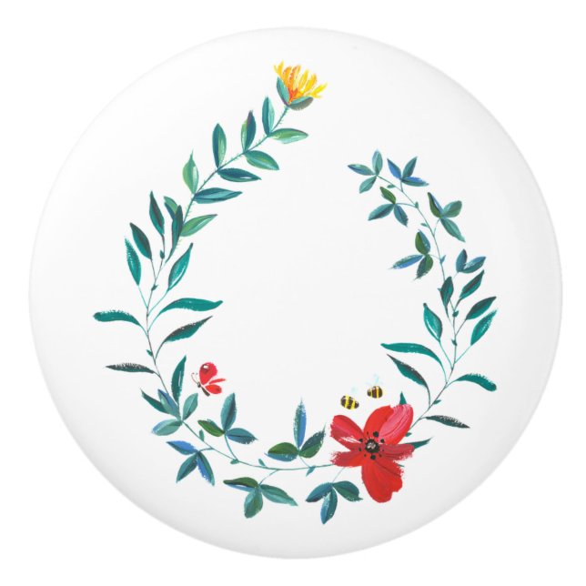 Landsmålade blomkeramiska möbelknappar knopp (Framsidan)