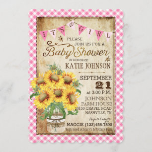 Landsolrosor och Ginghamkontrollbaby shower Inbjudningar