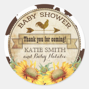 Landsolrosor och kotryckbaby shower runt klistermärke