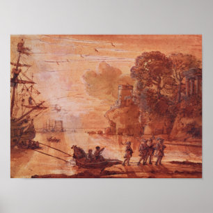 Landstigning av krigare i en hamn poster