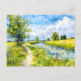 Landsvägen till floden Havelland Akvarell Vykort