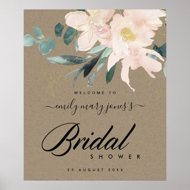 LANDTOLIK ROSENFÄRGAD KRAFT BLOMSTERLIG BRÖLLopsfe Poster (Framsidan)