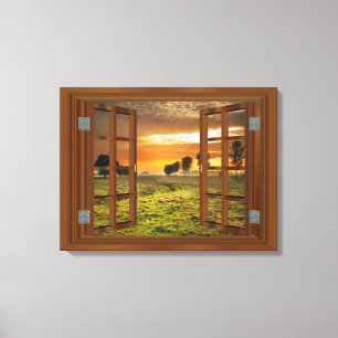 Landtryside Twilight Cow Farm USA Canvastryck