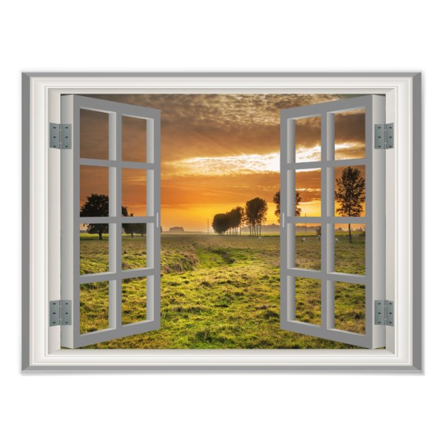 Landtryside Twilight Cow Farm USA Fototryck (Framsidan)