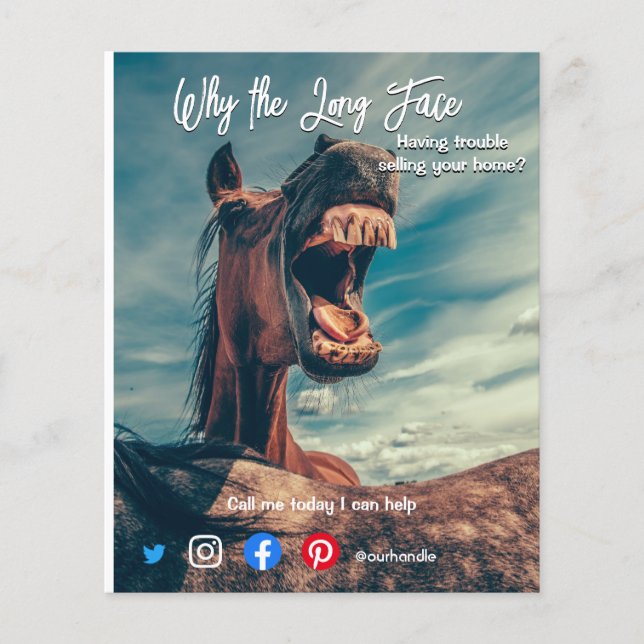 Lång ansikte-häst med stort gods-vykort flygblad (Framsidan)