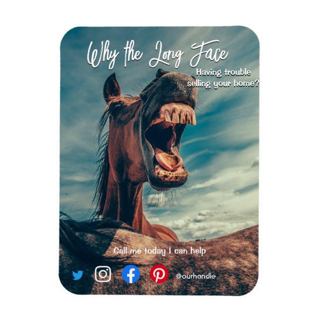 Lång ansikte-häst med stort gods-vykort magnet (Vertikal)