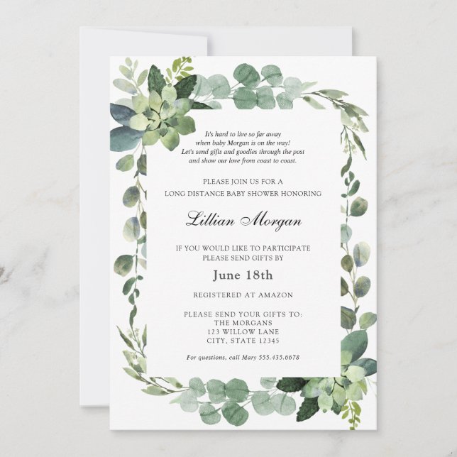 Lång Avstånd babyvisningsprogram efter e-post Inbjudningar (Framsida)