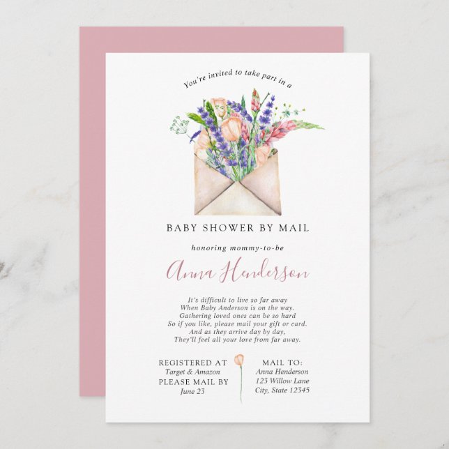 Lång Avstånd babyvisningsprogram efter e-post Inbjudningar (Fram/baksida)