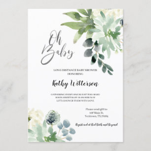 Lång Avstånd Grey oh Baby Shower Inbjudningar