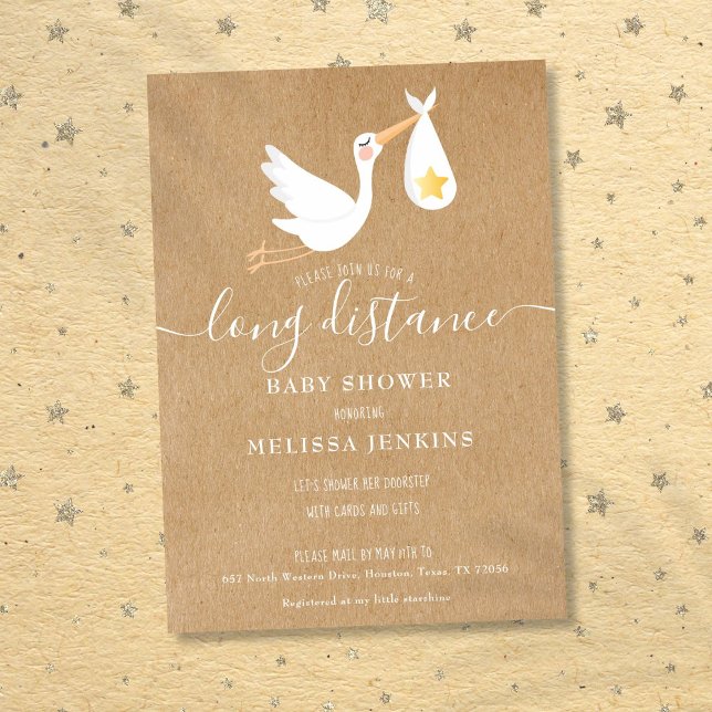 Lång Avstånd skrynkling efter postrost Inbjudningar (Long Distance Shower Sprinkle By Mail Rustic Invitation)