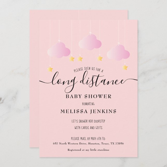 Lång Avstånd visningsprogram / Blänka efter post Inbjudningar (Fram/baksida)