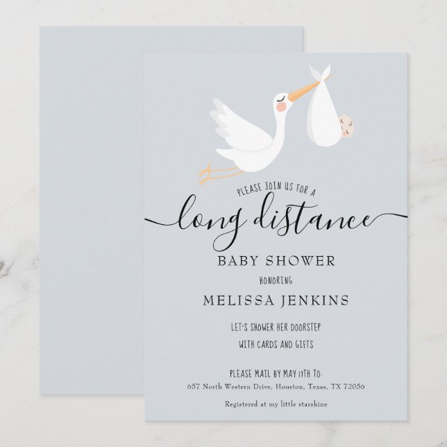 Lång Avstånd visningsprogram / Blänka efter post Inbjudningar (Fram/baksida)