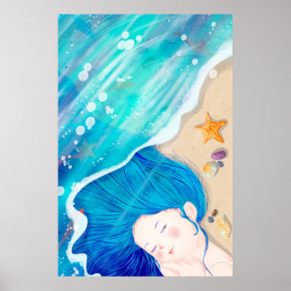 Lång blåaktig vengelstöpning på stranden poster