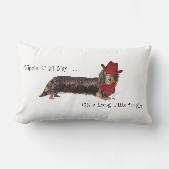 Lång Dachshund Cowboy Lumbarkudde (Framsida)