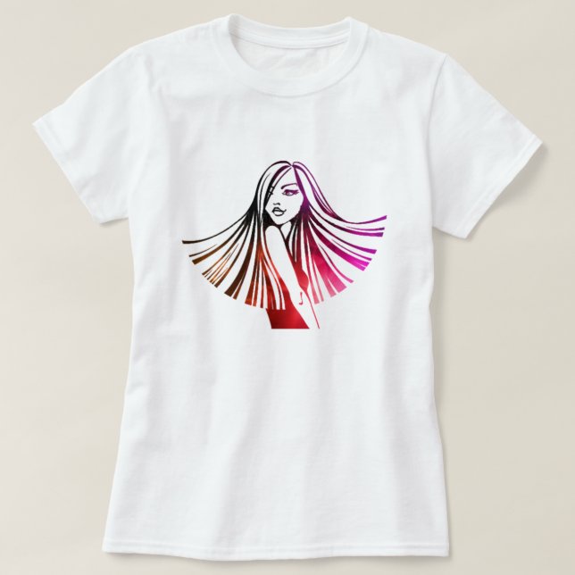 Lång Haired färgrik skönhetT-tröja T-shirt (Design framsida)