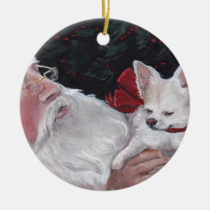 Lång Haired prydnad för Chihuahua& Santa hundkon Julgransprydnad Keramik
