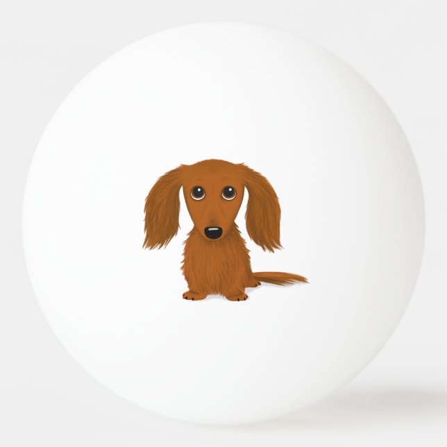 Lång Haired röd gullig Doxie tecknad hund för tax Pingisboll (Framsidan)