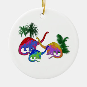 Lång hånglad Dinosaurfamilj Julgransprydnad Keramik