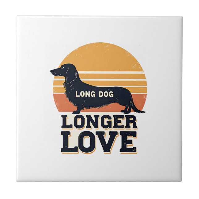 Lång Hund Längre Kärlek Vintage Dachshund Solnedgå Kakelplatta (Framsidan)