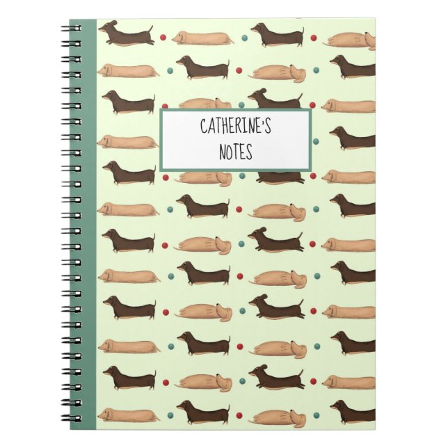 Lång Hundar - Dachshunds Grönt bärbar dator Anteckningsbok (Framsidan)