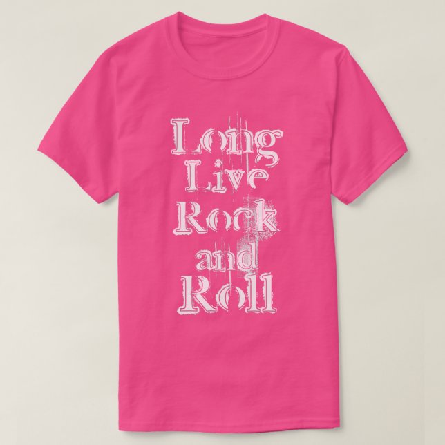 Lång, levande Rock and roll-bläckvit text T Shirt (Design framsida)