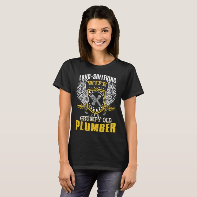 Lång-Lida frun av en Grumpy gammal rörmokare Tee Shirt (Hel framsida)