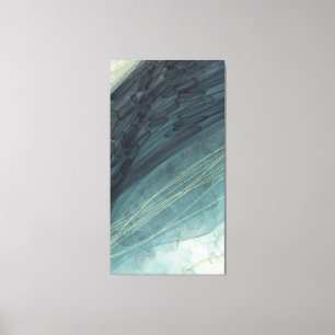 Lång Lodrät Abstrakt Bläck Painting Mörk Teal Guld Canvastryck