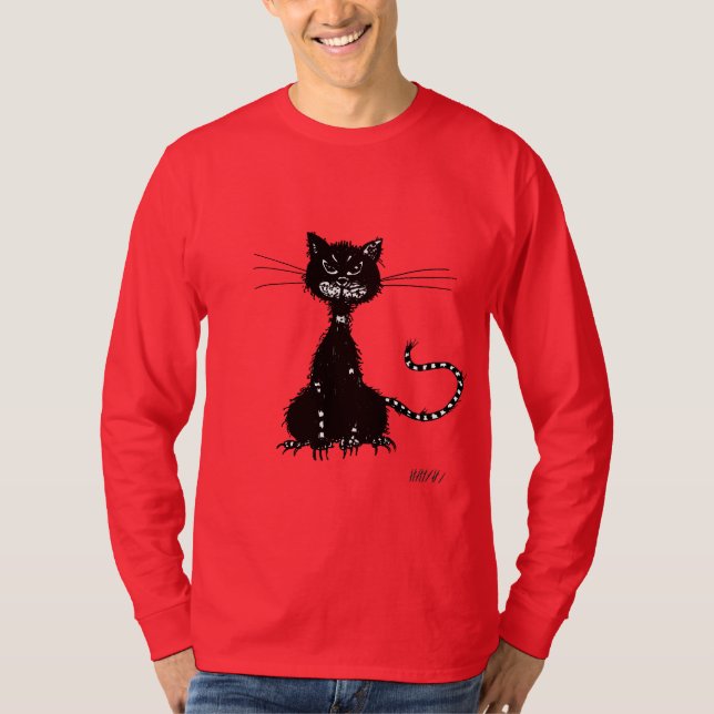 Lång-Muff mörk manlig för katt för T-shirt (Framsida)