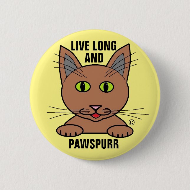 Lång och tassar morrar humoristisk kattknapp knapp (Framsida)