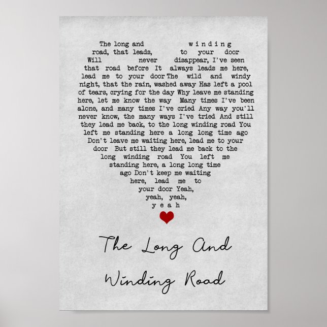 Lång och vindgivande Grått Heart Sång Lyric Poster (Framsidan)