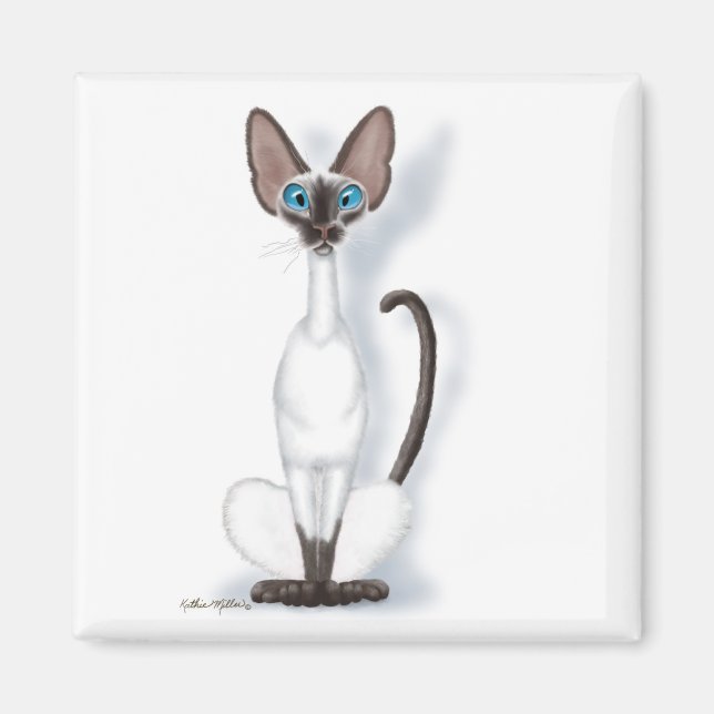 Lång & sällsam Siamese Katt Karikatyr Magnet (Framsidan)