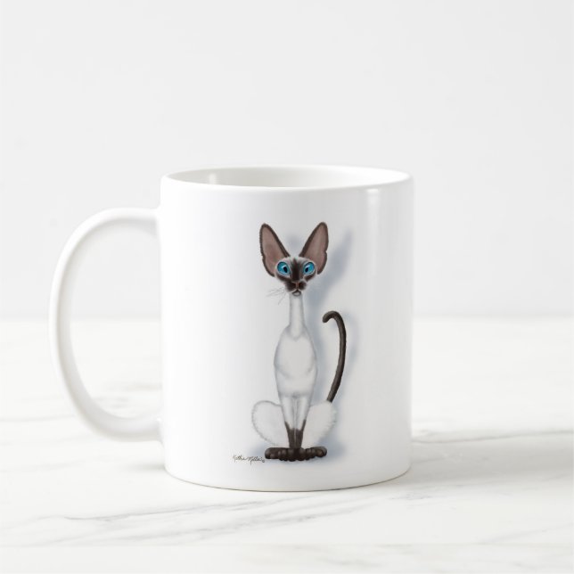 Lång & sällsam siamesisk katt-teckning kaffemugg (Vänster)