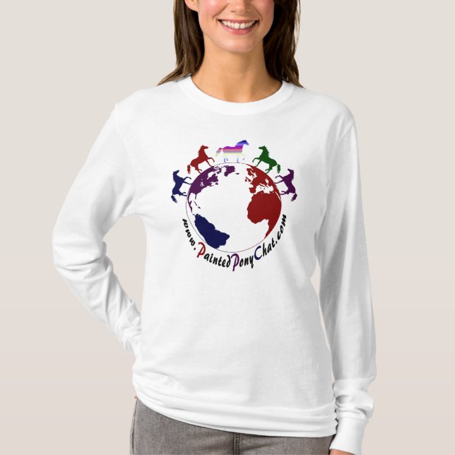 Lång Sleave målad ponnyT-tröja Tee Shirt (Framsida)