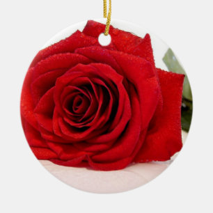 Lång Stemröd rosprydnad Julgransprydnad Keramik