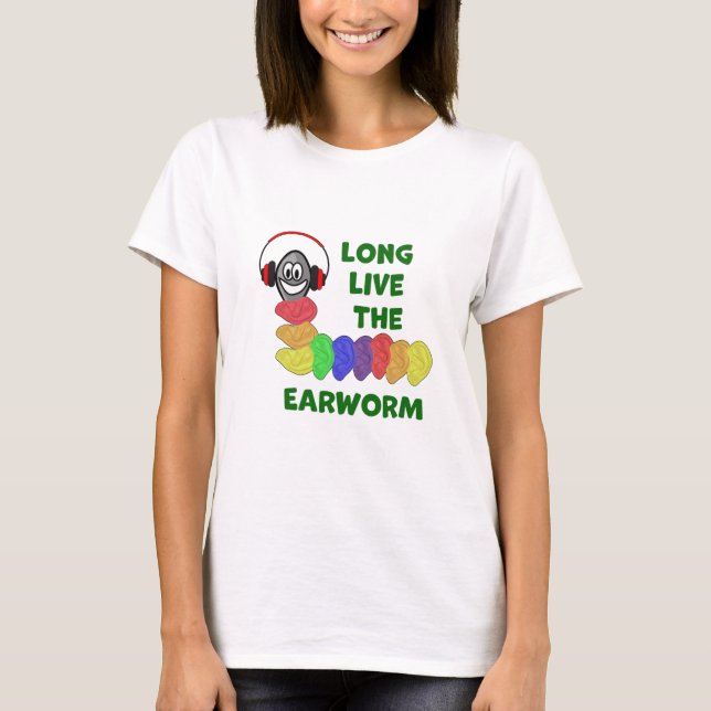 LÅNG TID LEVA EARWORM med Rainbow Öron T Shirt (Framsida)