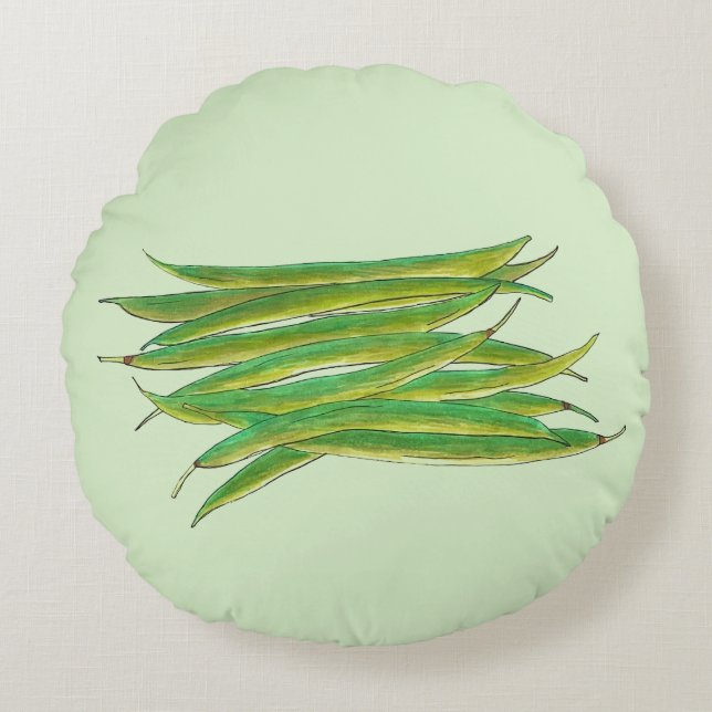 Långa Gröntar Bönor Vegetable Garden Veggies Veg Rund Kudde (Framsidan)