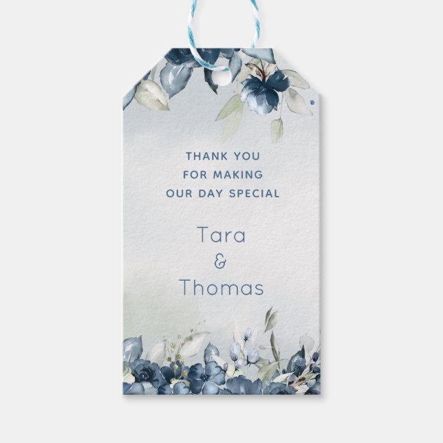 Långa Märkre i Cascading Ro Wedding Favor Gift Presentetikett (Framsidan)