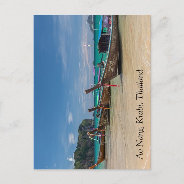 Långa svan-båtar på Ao Nang Beach, Krabi, Thailand Vykort (Framsida)