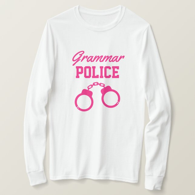 Långärmad av handfängsel för polisens rosa t shirt (Design framsida)