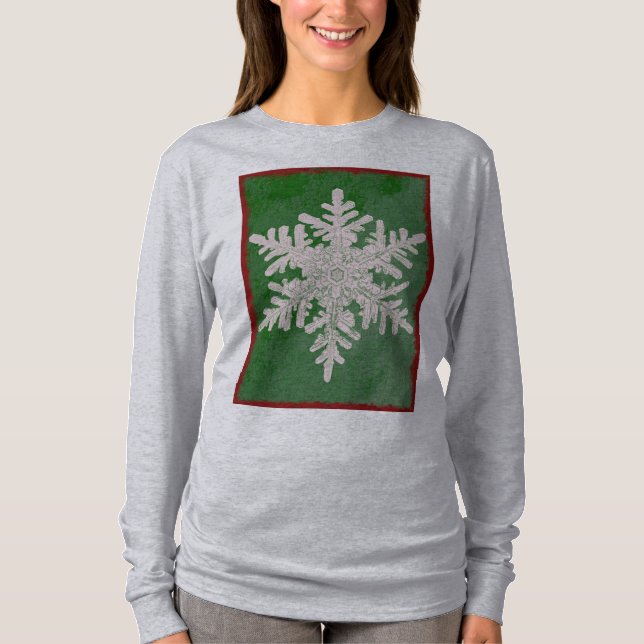 Långärmad av snöflingvinter-Helgdag för Festive Gr T Shirt (Framsida)