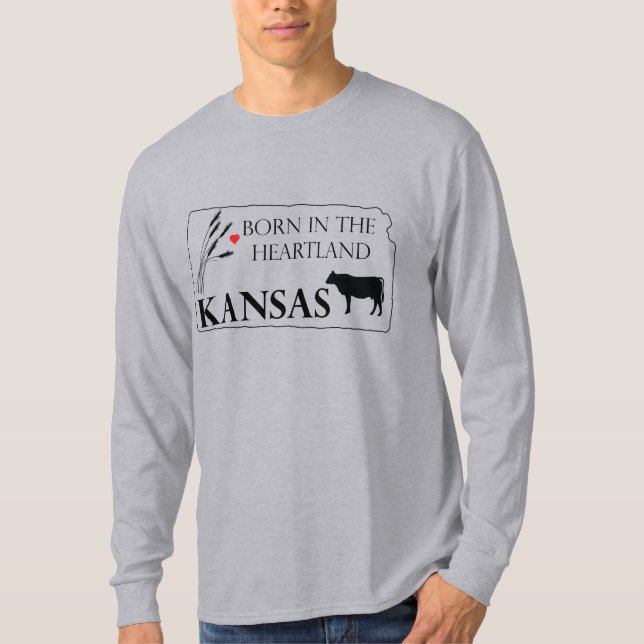 Långärmad Born i hjärtland - Kansas T Shirt (Framsida)
