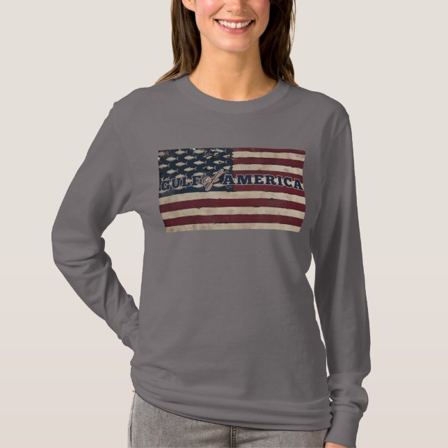 Långärmad Bukt av Amerikanska stjärnor&rand T Shirt (Framsida)