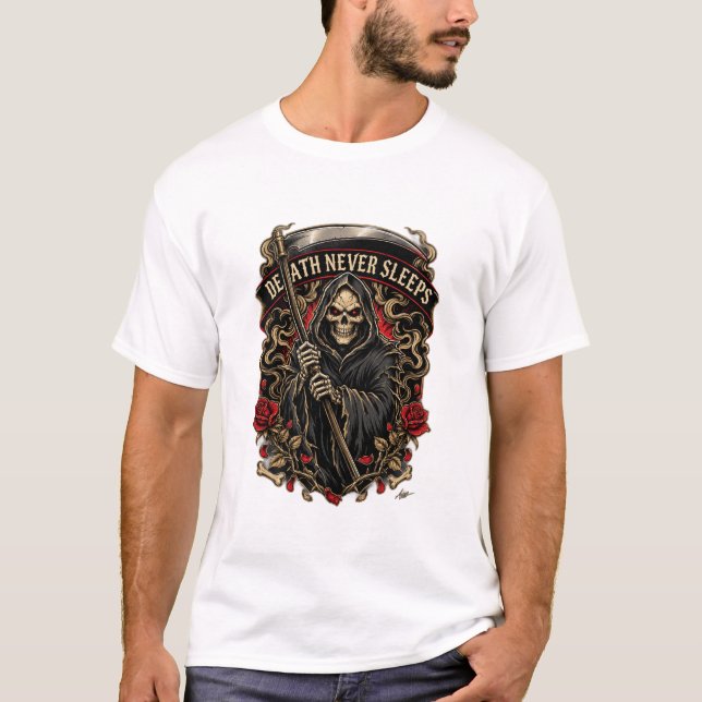 Långärmad 'Döden sover aldrig' T Shirt (Framsida)