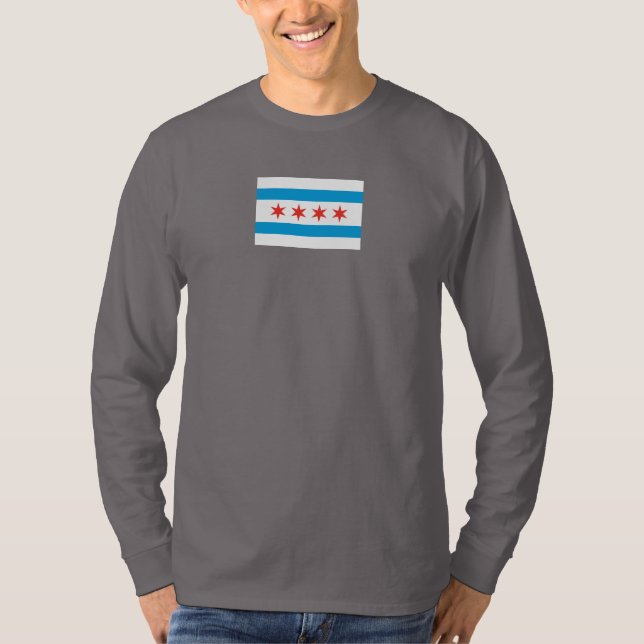 Långärmad för Chicago flaggaT-tröja Tee Shirt (Framsida)