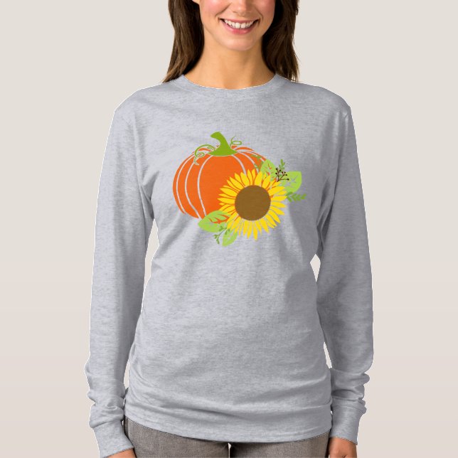 Långärmad för kvinnans fallpumpa och solros t shirt (Framsida)