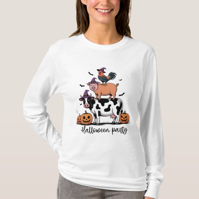 Långärmad Halloween T-shirt för lantbruksdjur (Framsida)