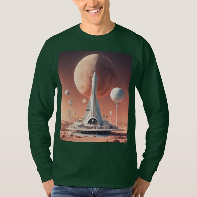 Långärmad Retro-Futuristiska Måne Base Tee (Framsida)