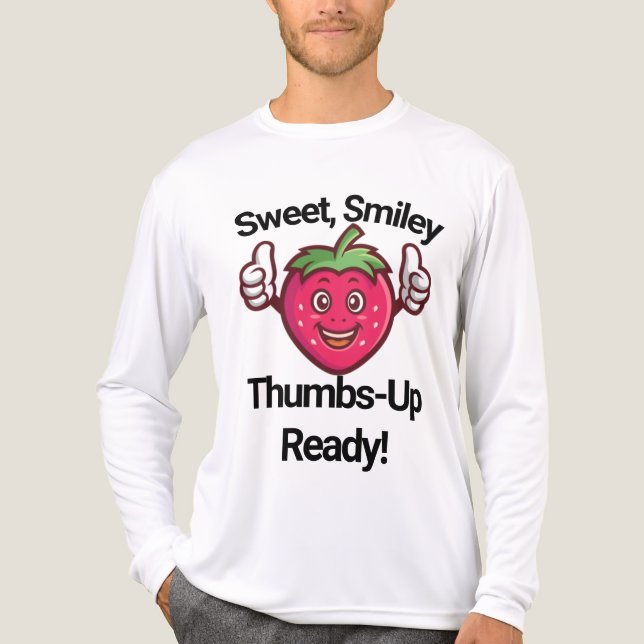 Långärmad skjorta med jordgubbsmiley som ger tumme t shirt (Framsida)