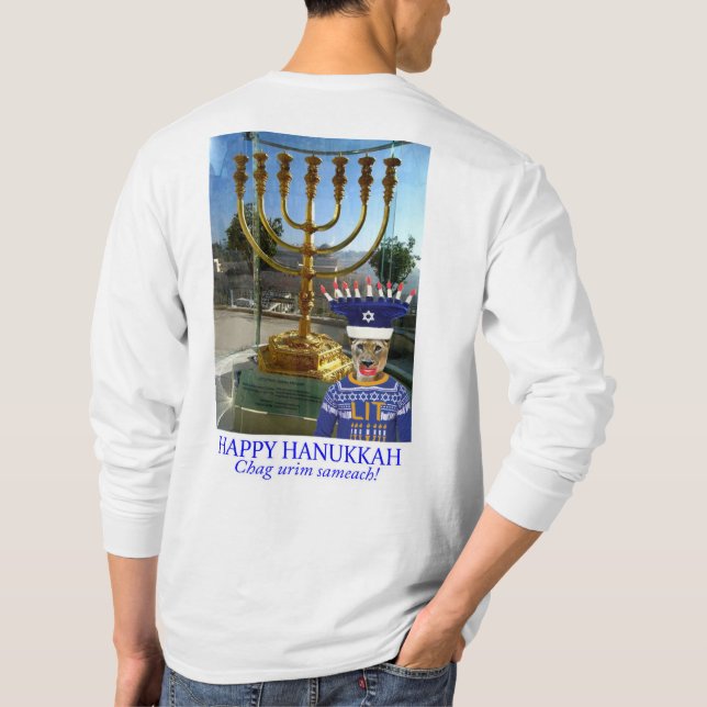 långärmad T. Lycklig Hanukkah. lejon T Shirt (Baksida)