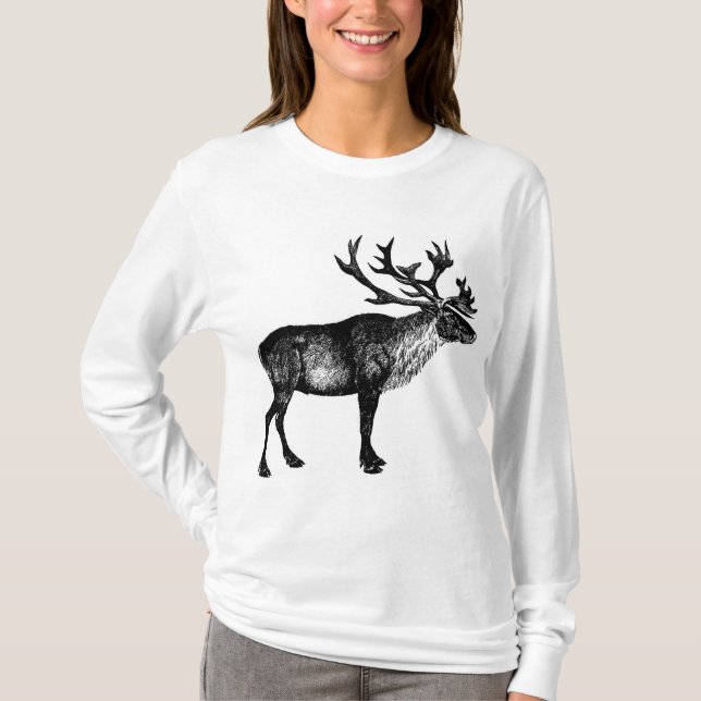Långärmad T-Shirt, Elk, djurdesign T Shirt (Framsida)